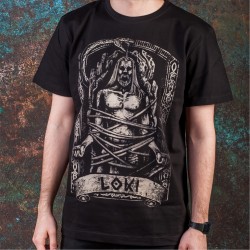 Koszulka z bogiem oszustw i kłamstw. Loki przywiązany do skały oczekujący na Ragnarok