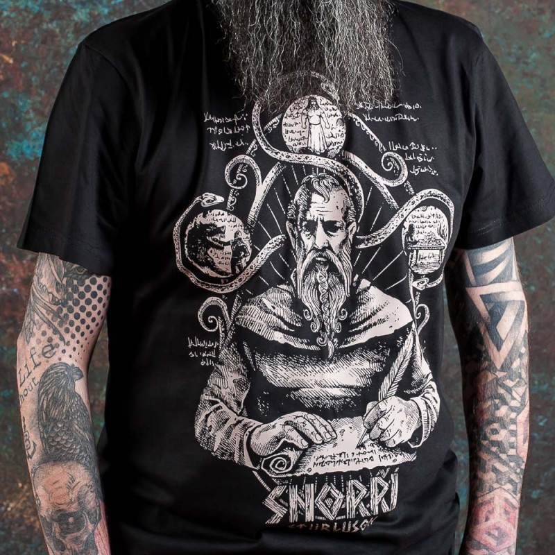 Snorri Sturluson, autor Eddy Prozaicznej i Heimskringla uwieczniony na koszulce męskiej